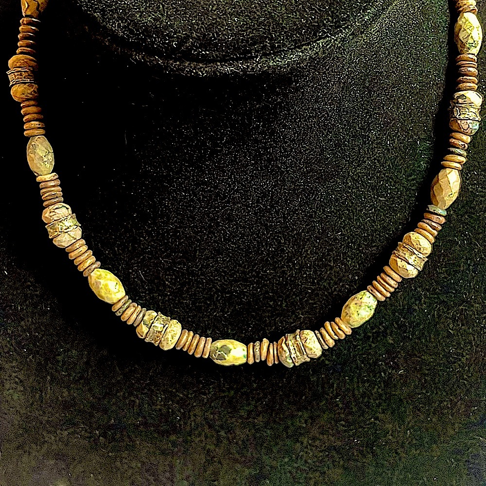Faceted Yellow Turquoise, Copper and Stone Necklace